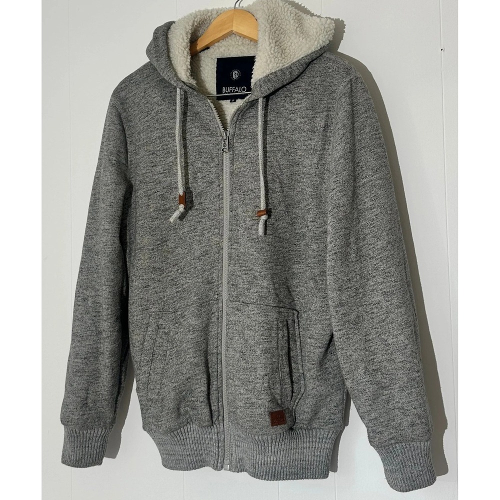 Buffalo David Bitton Gray Sherpa-lined zip up hoodie medium